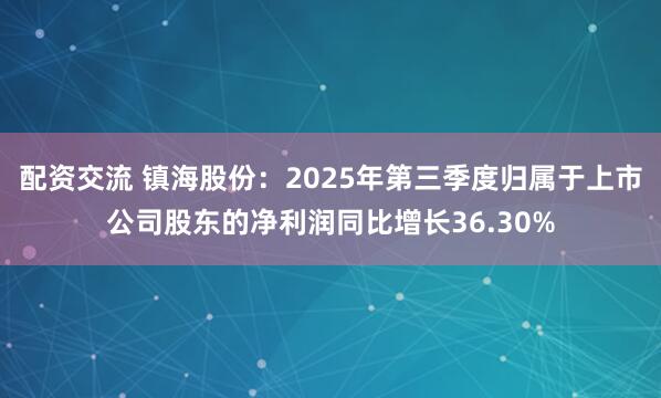 配资交流 镇海股份：2025年第三季度归属于上市公司股东的净利润同比增长36.30%